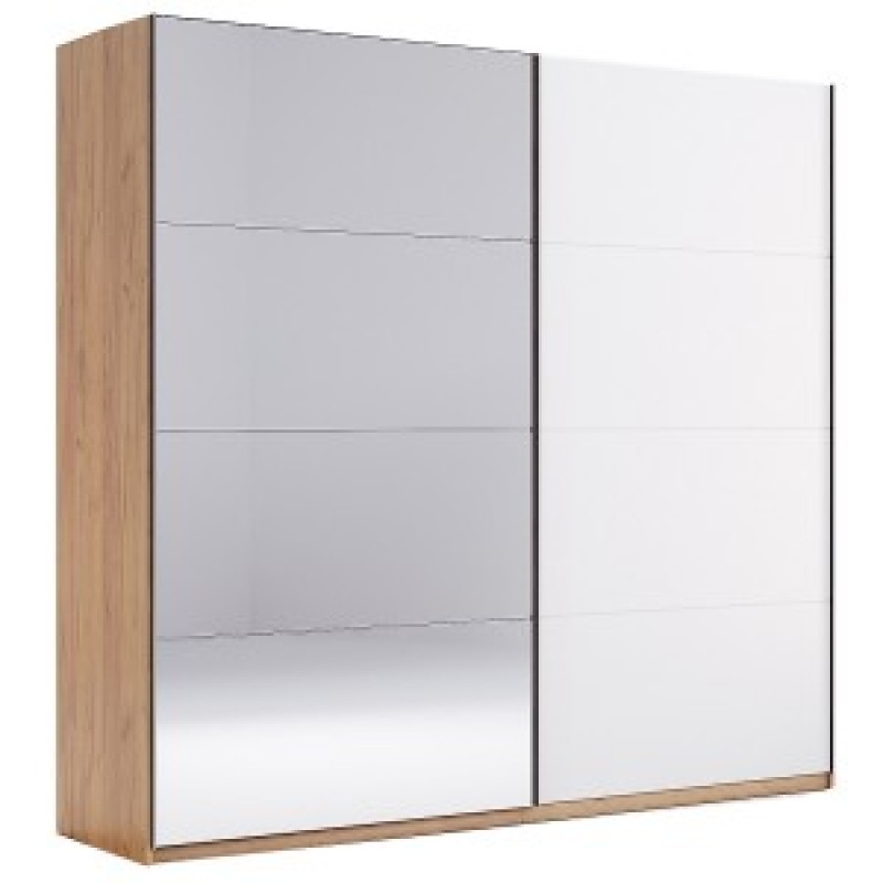 Ники 19* шкаф купе 2.0 м   200*62*211.5  дуб крафт/белый глянец/зеркала